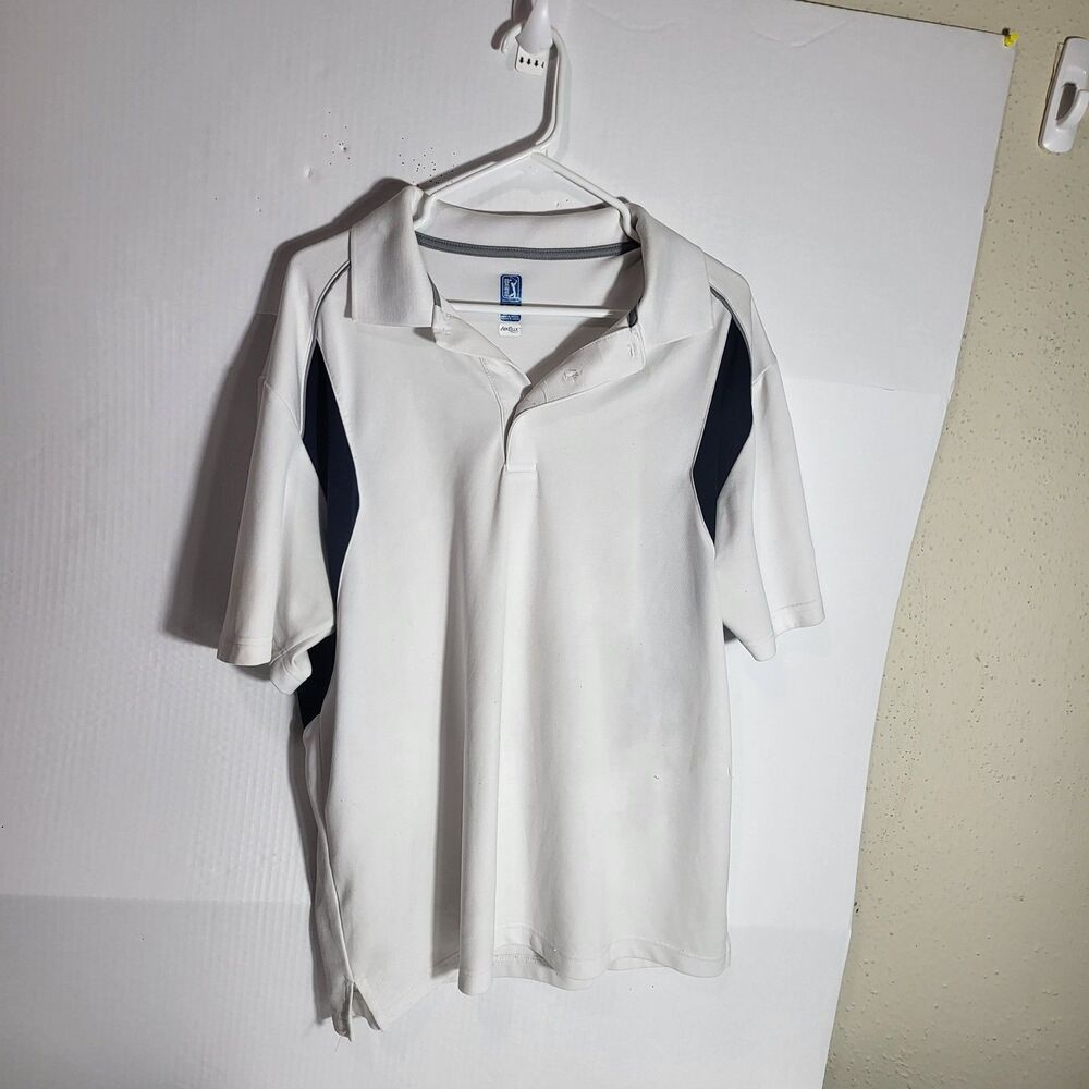 Shirt White Navy PGA Tour AirFlux Mens XL  Short Sleeve Collared Golf Polo